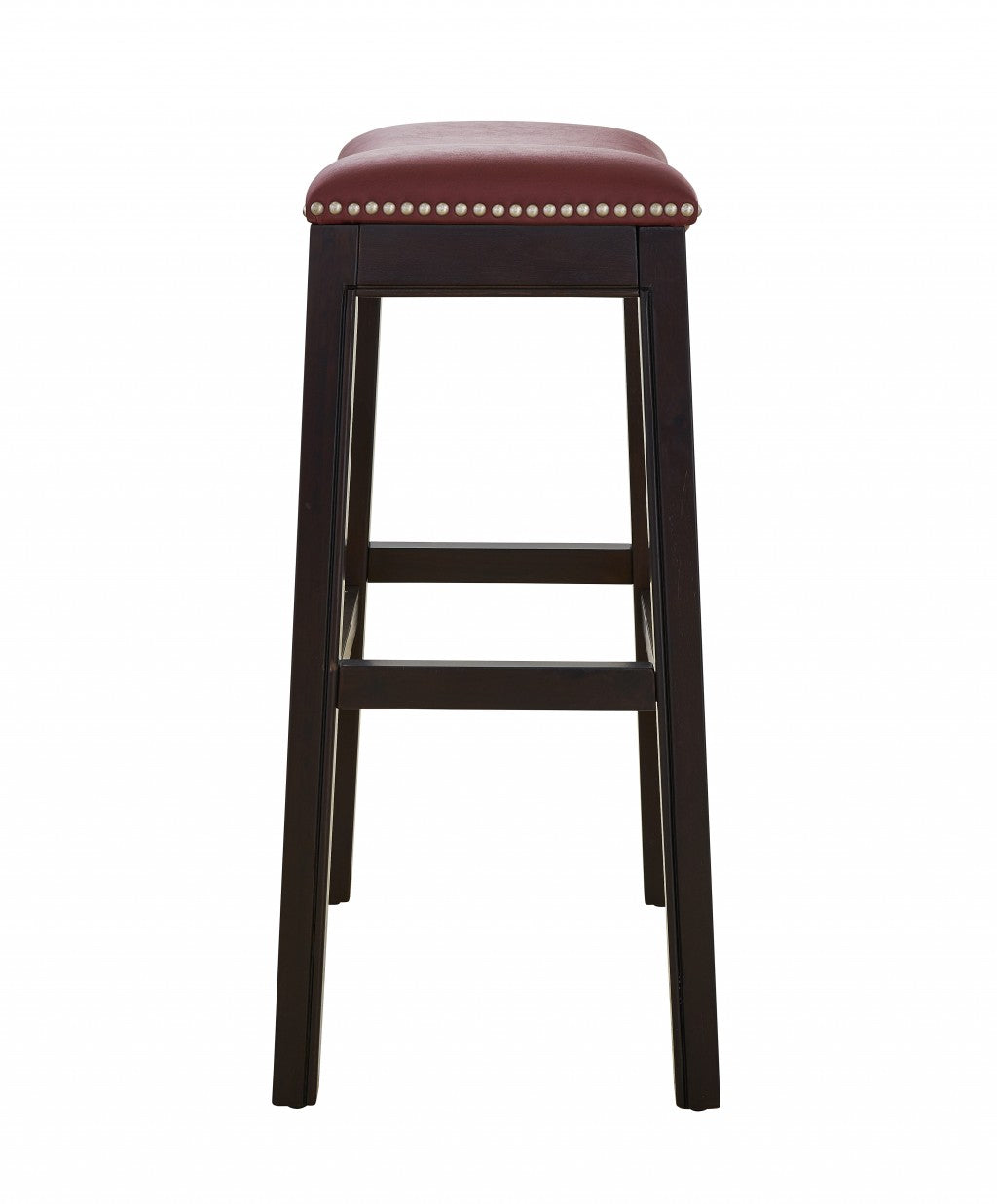 31" Dark Red and Espresso Solid Wood Backless Bar Chair-Bar Chairs-DECOROLALA