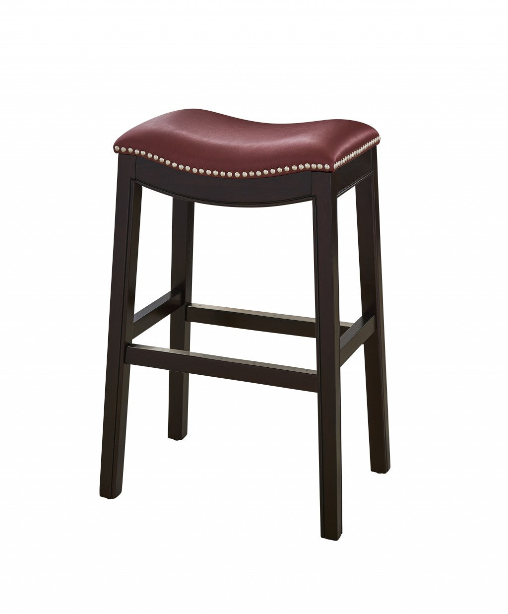 31" Dark Red and Espresso Solid Wood Backless Bar Chair-Bar Chairs-DECOROLALA