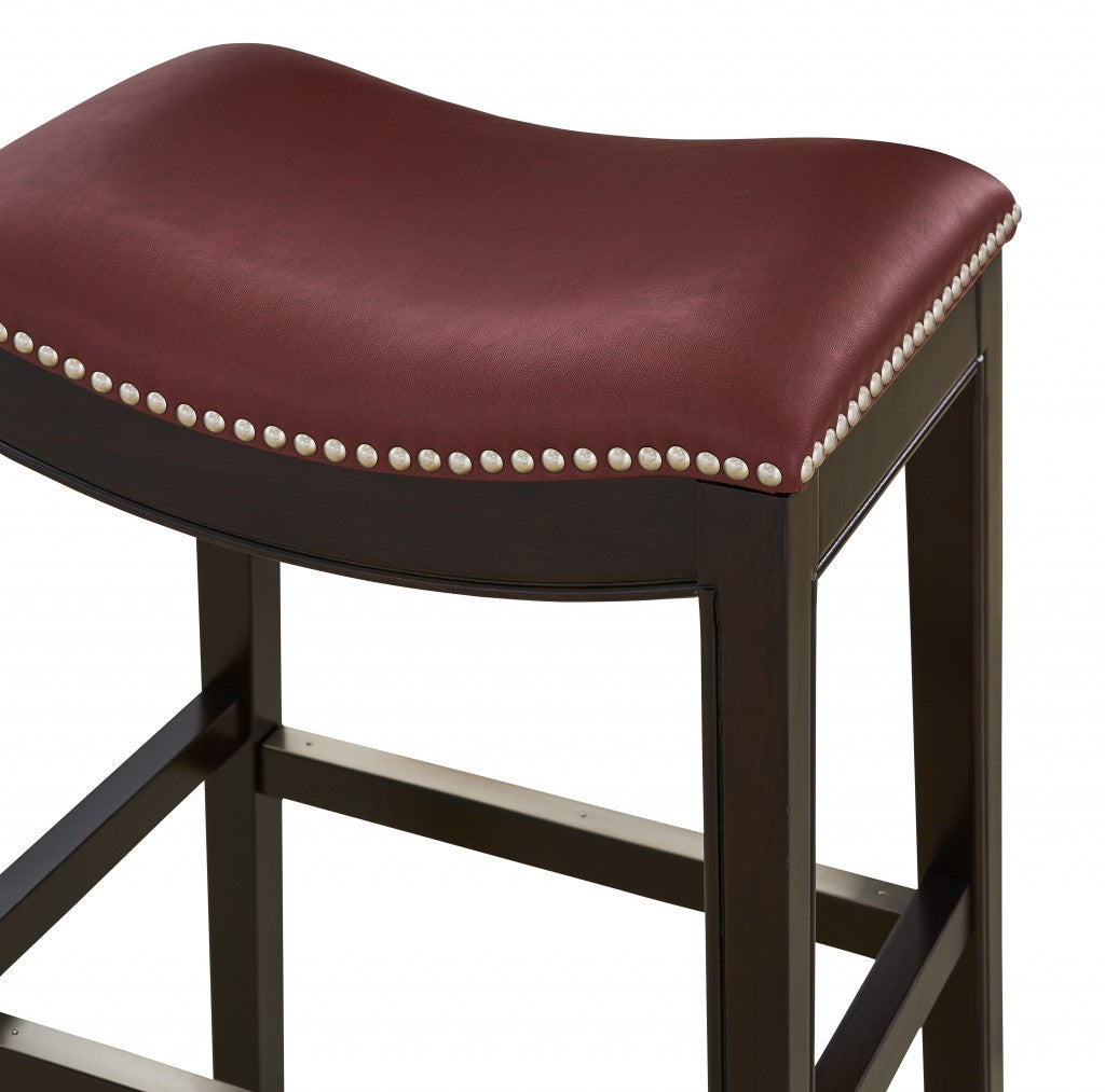 31" Dark Red and Espresso Solid Wood Backless Bar Chair-Bar Chairs-DECOROLALA