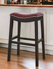 31" Dark Red and Espresso Solid Wood Backless Bar Chair-Bar Chairs-DECOROLALA