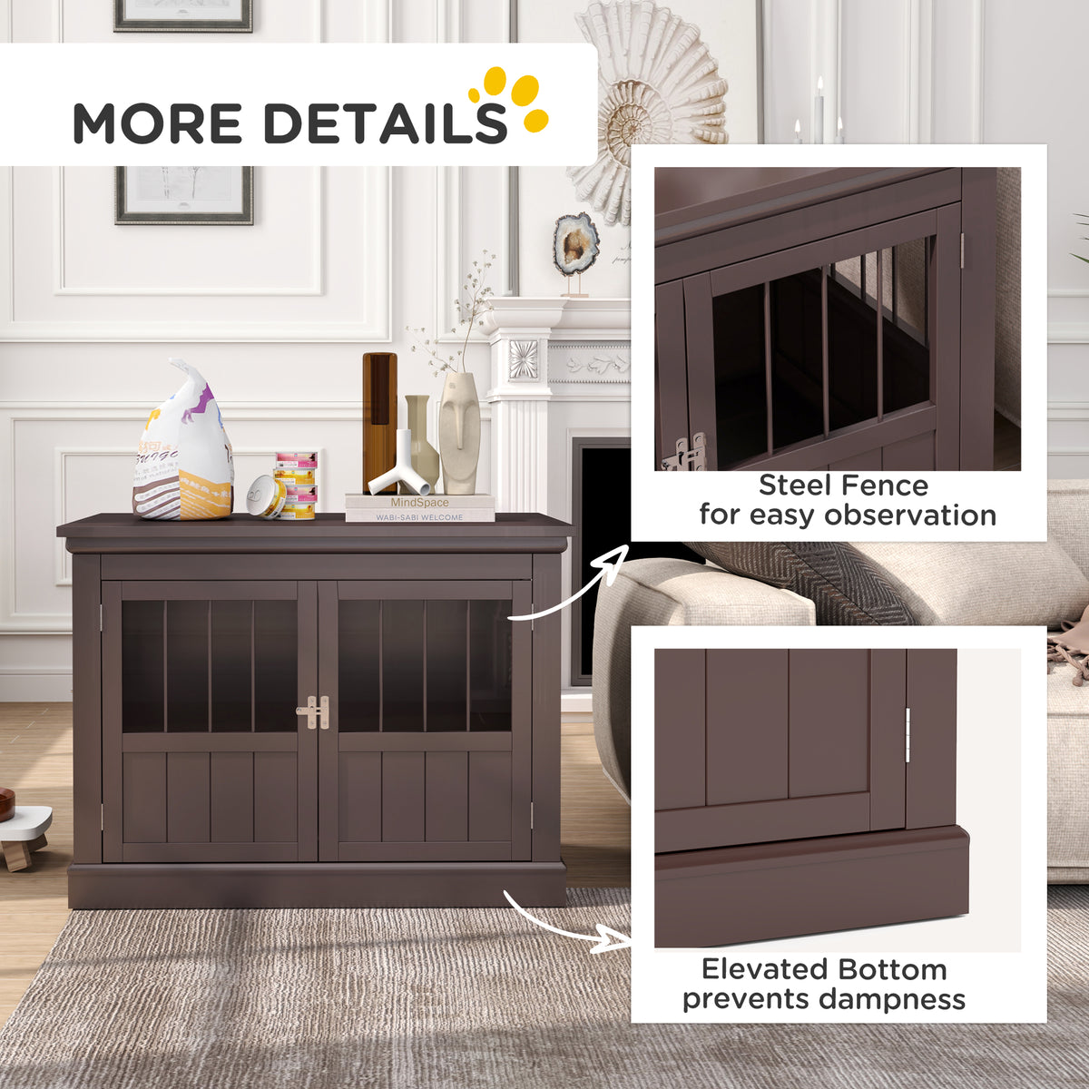 31" Dog Crate Furniture End Table - 3 Doors Coffee Small Dog-Dogs-DECOROLALA
