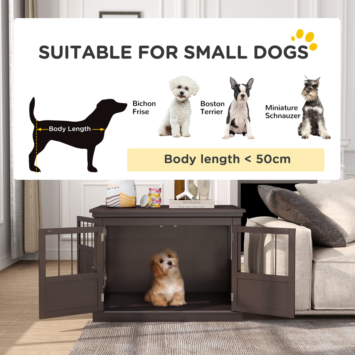 31" Dog Crate Furniture End Table - 3 Doors Coffee Small Dog-Dogs-DECOROLALA