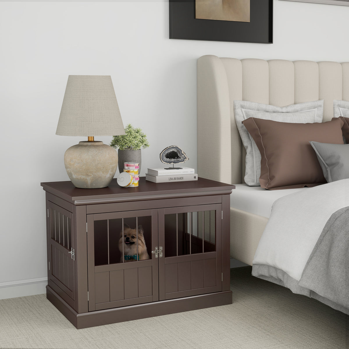 31" Dog Crate Furniture End Table - 3 Doors Coffee Small Dog-Dogs-DECOROLALA