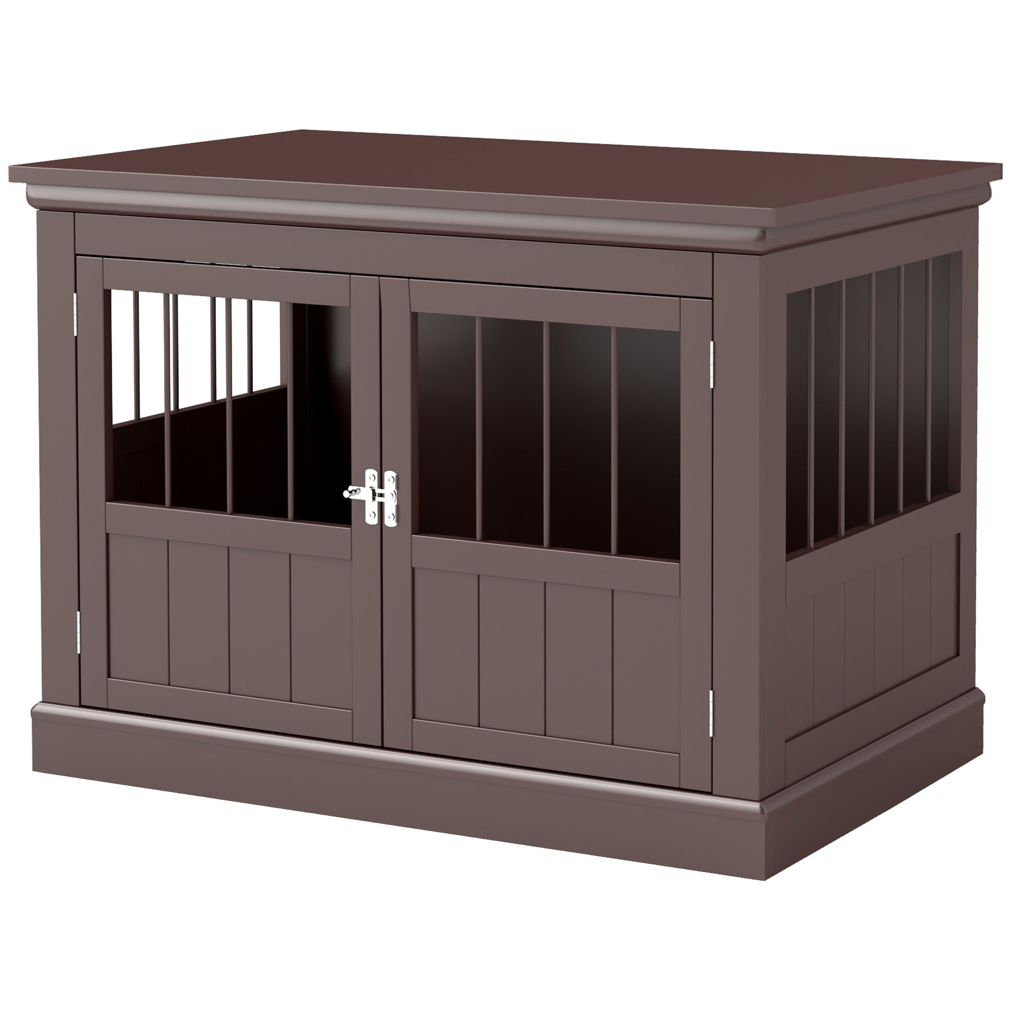 31" Dog Crate Furniture End Table with Three Doors for Small Dogs, Coffee-Dogs-DECOROLALA