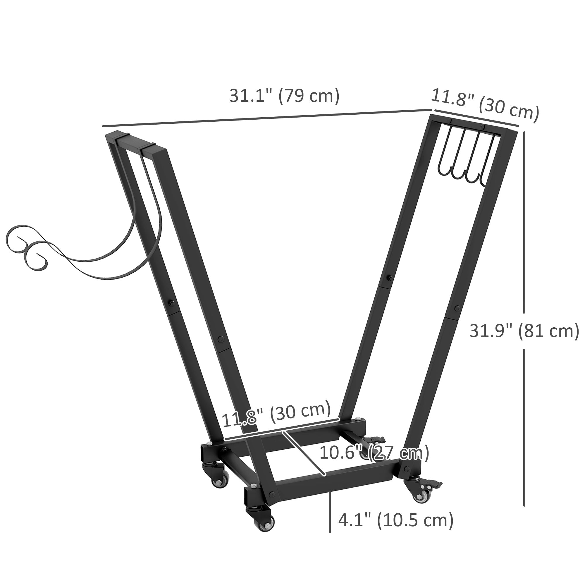 31" Firewood Rack with Wheels and Tool Hooks - Black-Home Furnishings > Home Décor > Fireplaces & Accessories > Firewood Racks-DECOROLALA