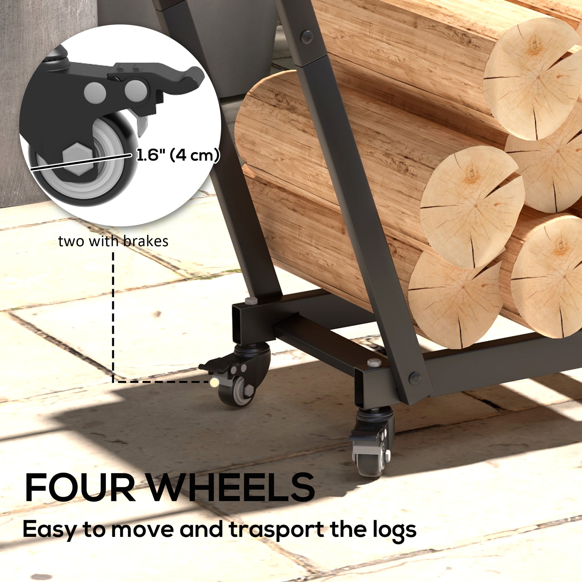 31" Firewood Rack with Wheels and Tool Hooks - Black-Home Furnishings > Home Décor > Fireplaces & Accessories > Firewood Racks-DECOROLALA