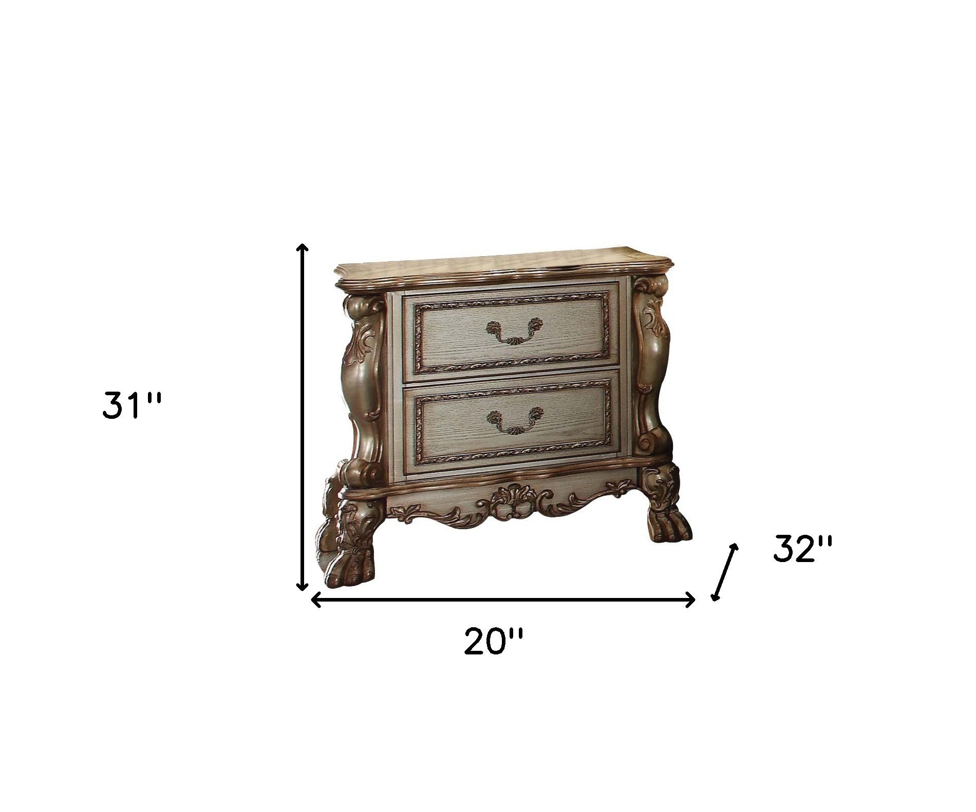 31" Gold Two Drawers Solid Wood Mirrored Nightstand-Nightstands & Bedside Tables-DECOROLALA