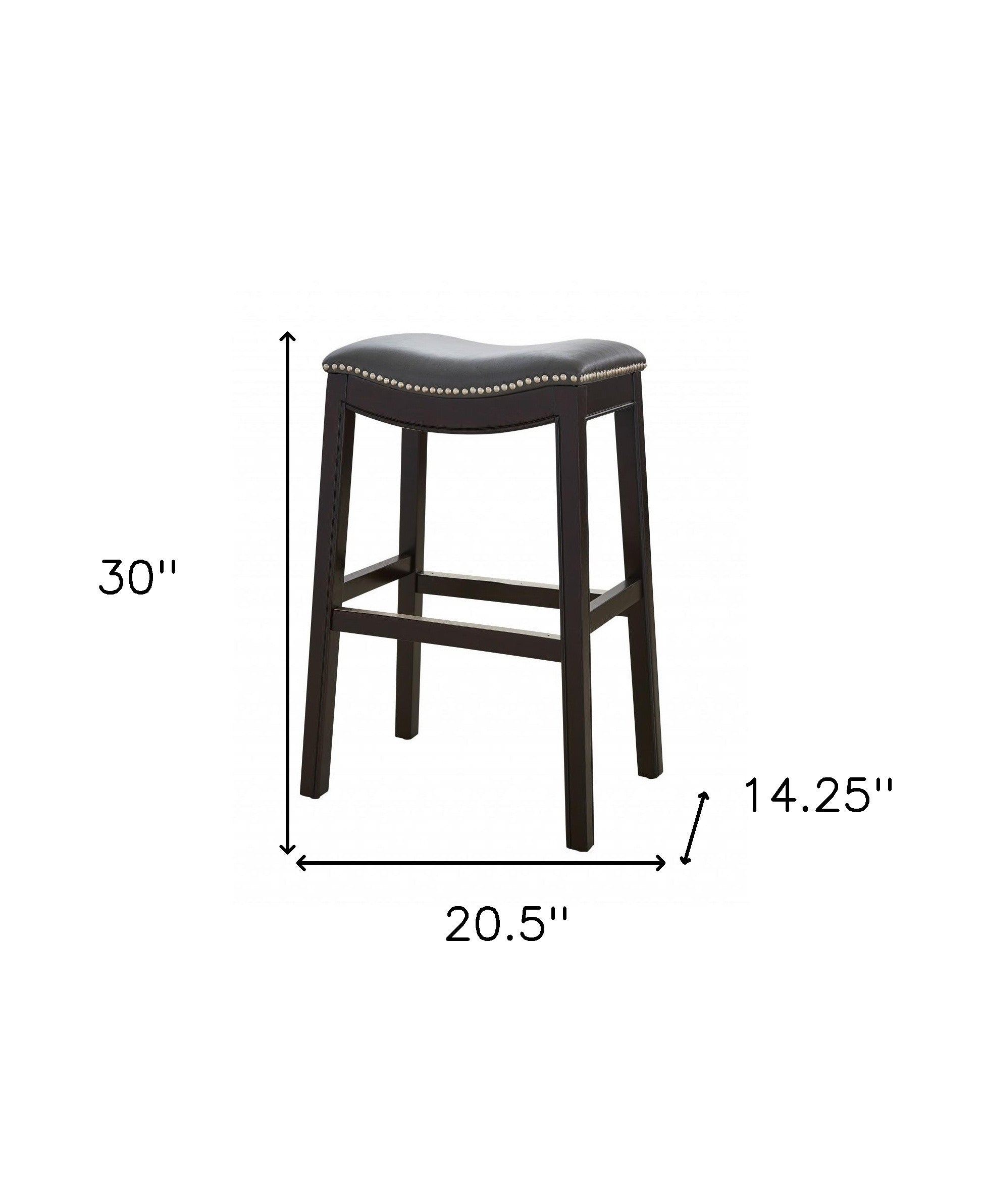 31" Gray and Espresso Faux Leather and Solid Wood Backless Bar Height Bar Chair-Bar Chairs-DECOROLALA