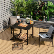 31 Inch Outdoor Fire Pit Dining Table with Cooking BBQ Grate-Fire Pits-DECOROLALA
