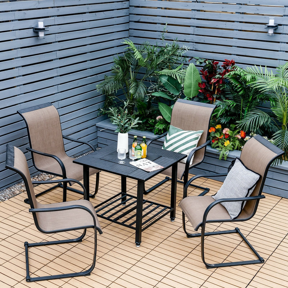 31 Inch Outdoor Fire Pit Dining Table with Cooking BBQ Grate-Fire Pits-DECOROLALA