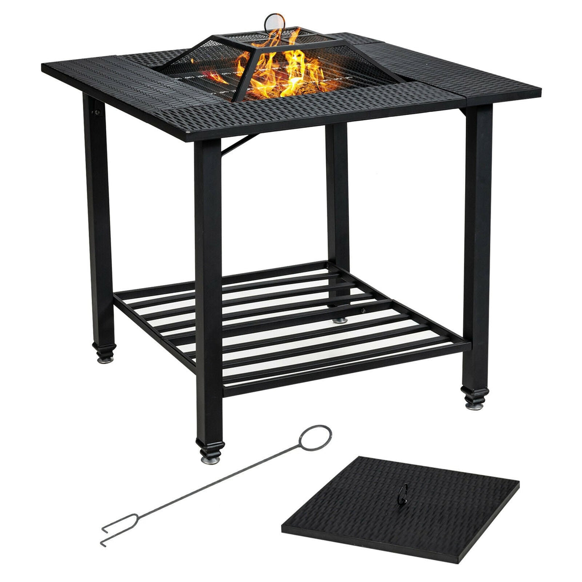 31 Inch Outdoor Fire Pit Dining Table with Cooking BBQ Grate-Fire Pits-DECOROLALA