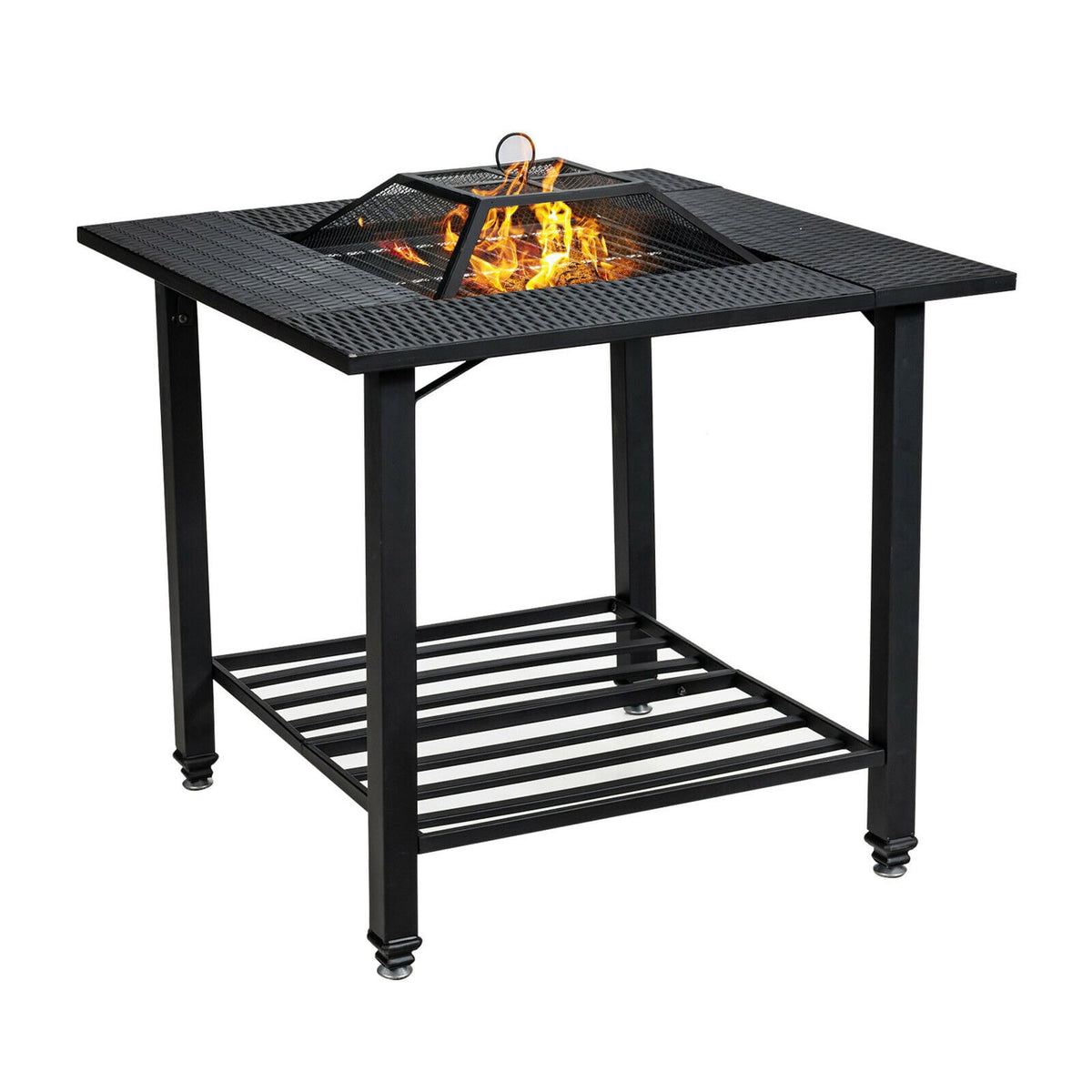 31 Inch Outdoor Fire Pit Dining Table with Cooking BBQ Grate-Fire Pits-DECOROLALA