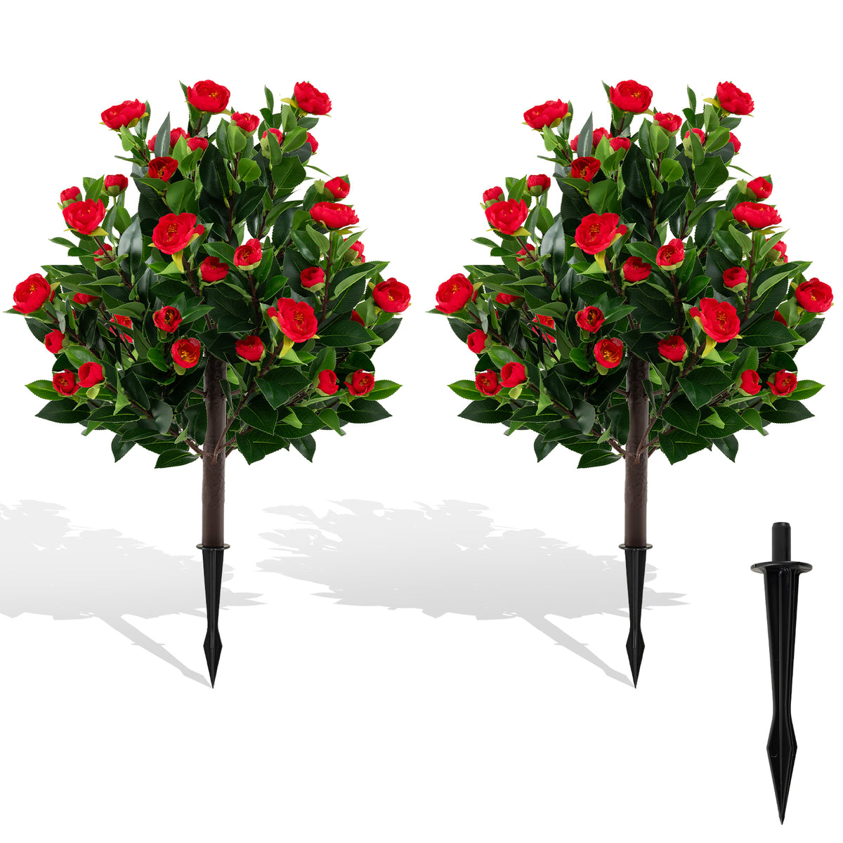 31 Inches Artificial Camellia Tree Set 2 Pack Fake Flower Trees-Green-Artificial Plants-DECOROLALA