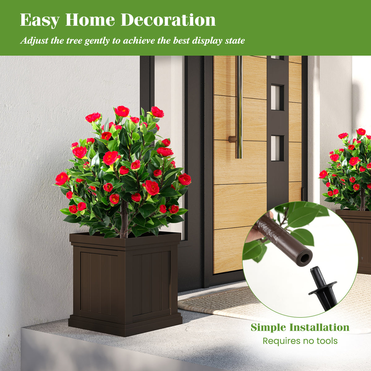 31 Inches Artificial Camellia Tree Set 2 Pack Fake Flower Trees-Green-Artificial Plants-DECOROLALA