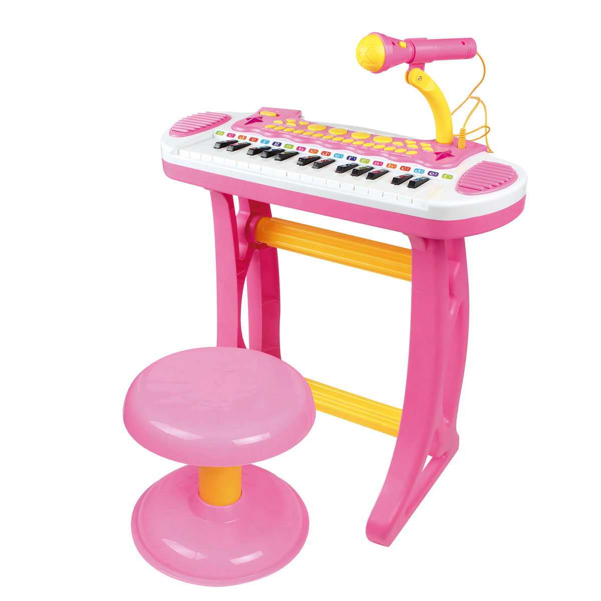 Kids Toddler Toy Piano Keyboard with Included Sitting Stool, Working Microphone, A Fun Bright Flashlight, Pink-Toys & Games > Baby & Toddler Toys > Electronic Musical Pianos-DECOROLALA