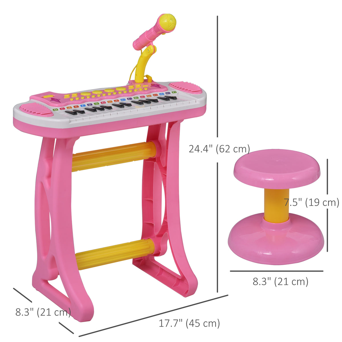 Kids Toddler Toy Piano Keyboard with Included Sitting Stool, Working Microphone, A Fun Bright Flashlight, Pink-Toys & Games > Baby & Toddler Toys > Electronic Musical Pianos-DECOROLALA