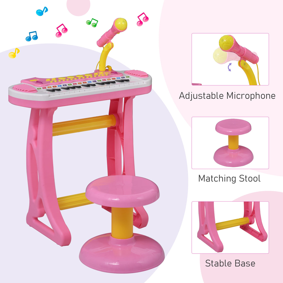 Kids Toddler Toy Piano Keyboard with Included Sitting Stool, Working Microphone, A Fun Bright Flashlight, Pink-Toys & Games > Baby & Toddler Toys > Electronic Musical Pianos-DECOROLALA