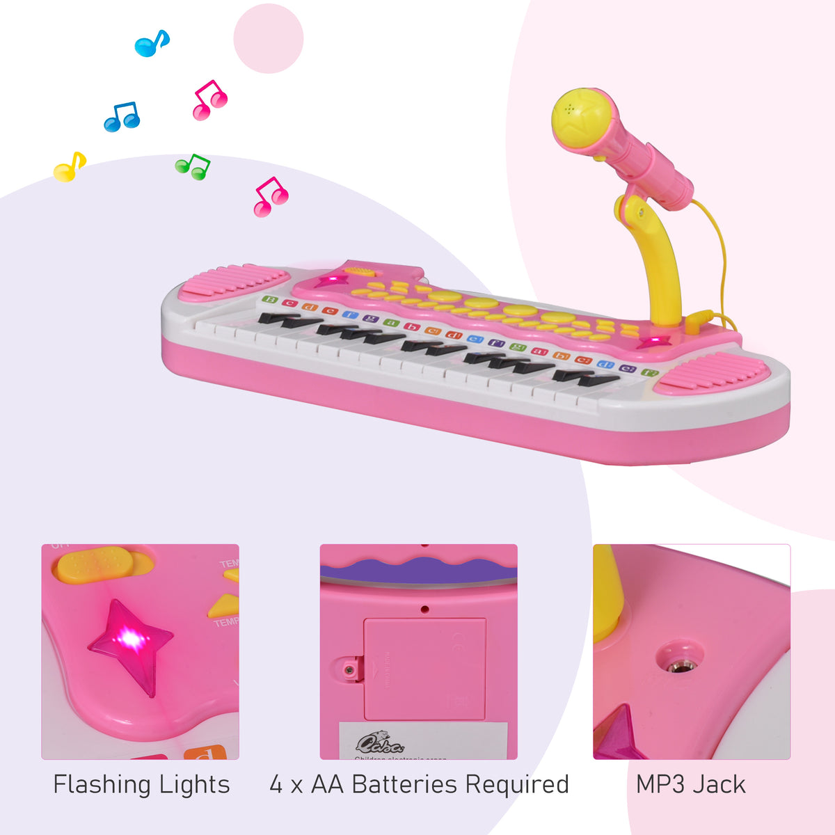Kids Toddler Toy Piano Keyboard with Included Sitting Stool, Working Microphone, A Fun Bright Flashlight, Pink-Toys & Games > Baby & Toddler Toys > Electronic Musical Pianos-DECOROLALA