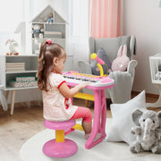 Kids Toddler Toy Piano Keyboard with Included Sitting Stool, Working Microphone, A Fun Bright Flashlight, Pink-Toys & Games > Baby & Toddler Toys > Electronic Musical Pianos-DECOROLALA