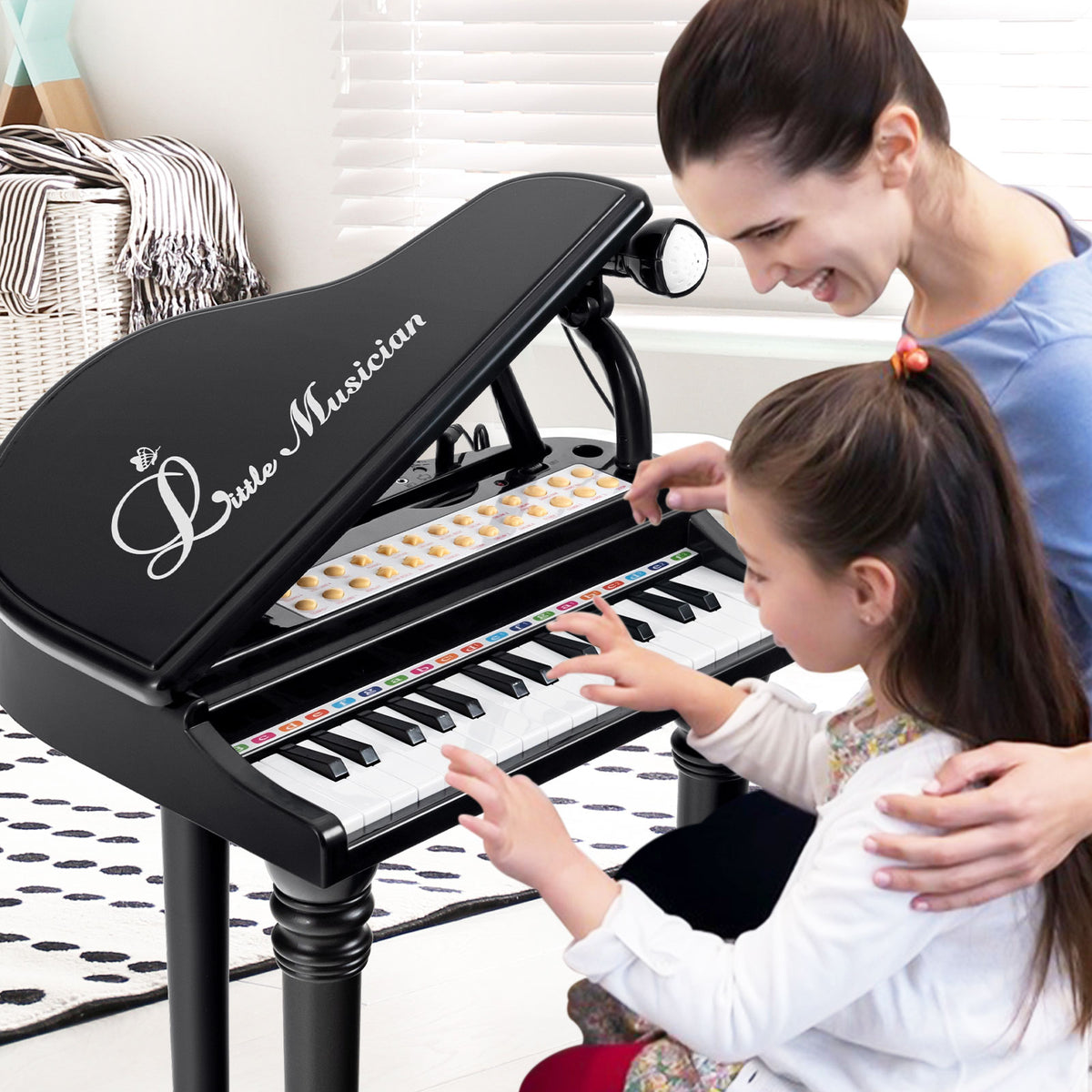 Clavier piano pour enfants à 31 touches avec tabouret, microphone et éclairage LED