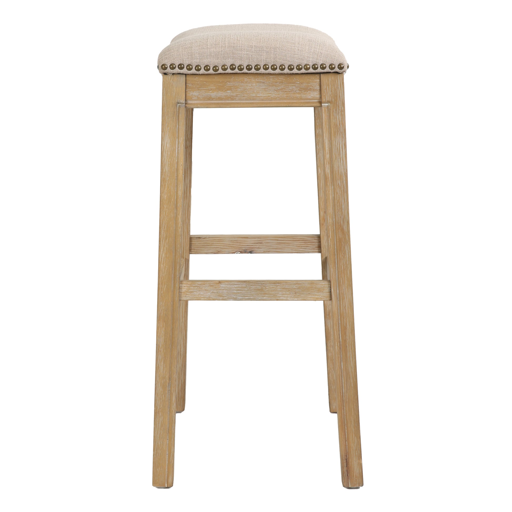 31" Linen and Natural Solid Wood Backless Bar Height Bar Chair-Bar Chairs-DECOROLALA