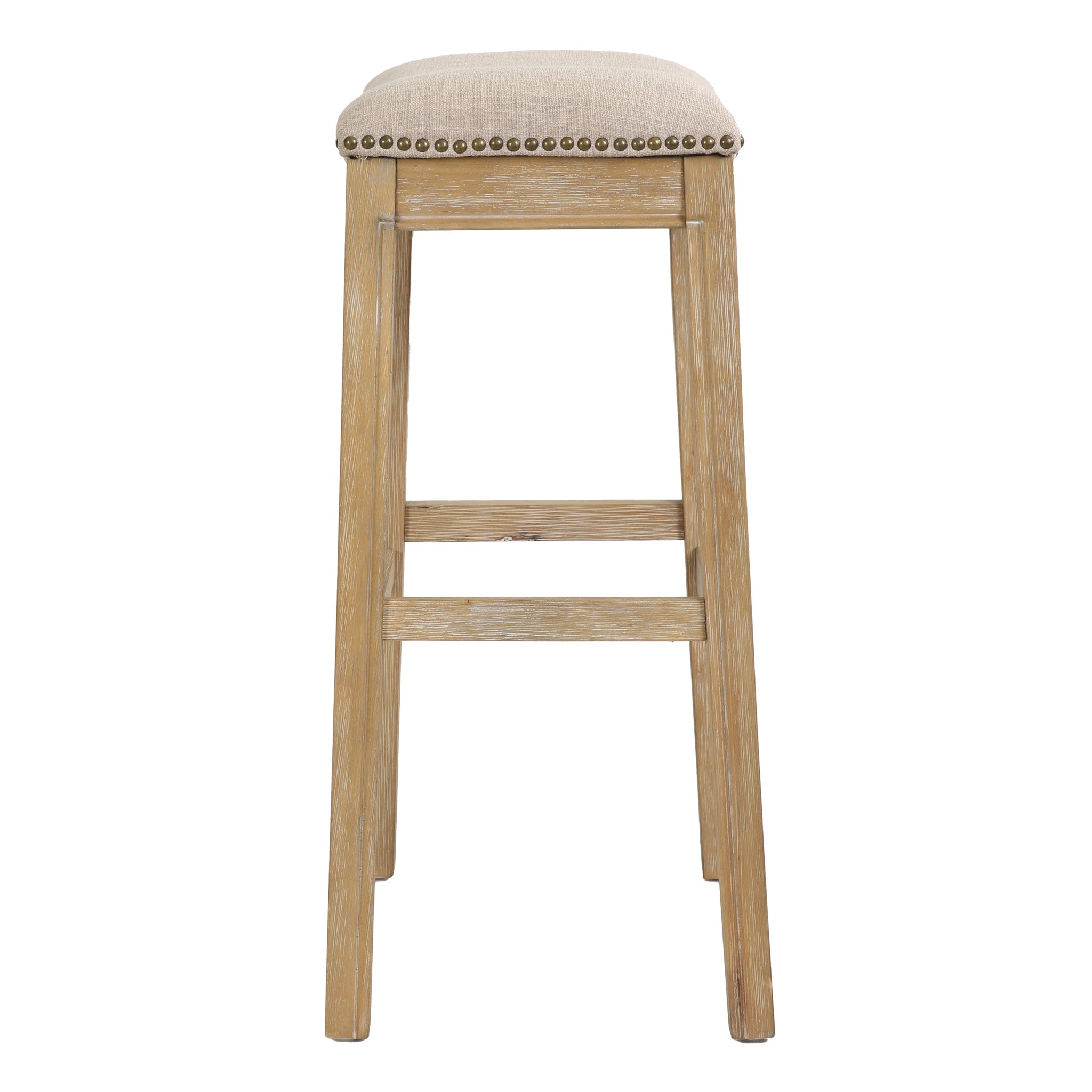 31" Linen and Natural Solid Wood Backless Bar Height Bar Chair-Bar Chairs-DECOROLALA