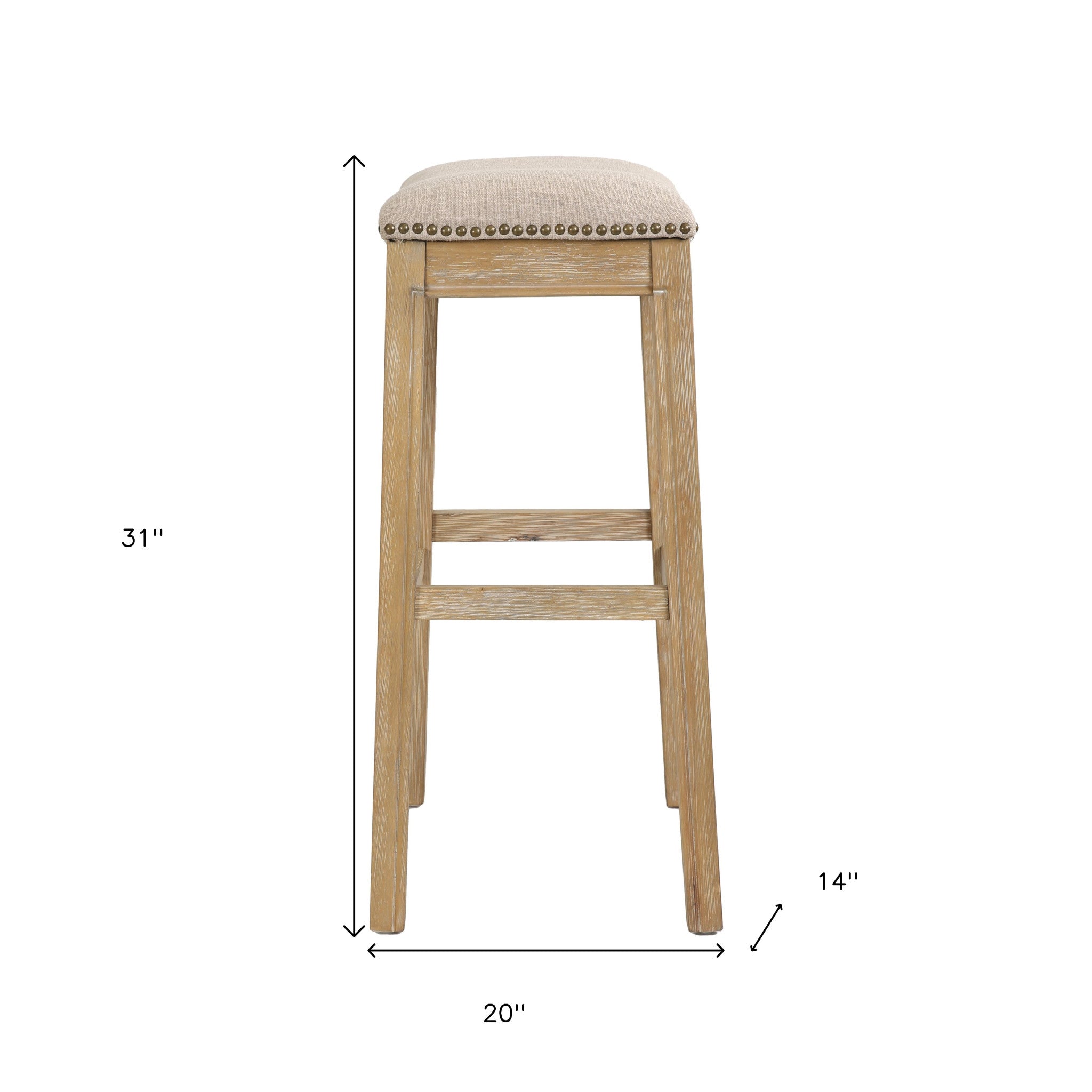 31" Linen and Natural Solid Wood Backless Bar Height Bar Chair-Bar Chairs-DECOROLALA