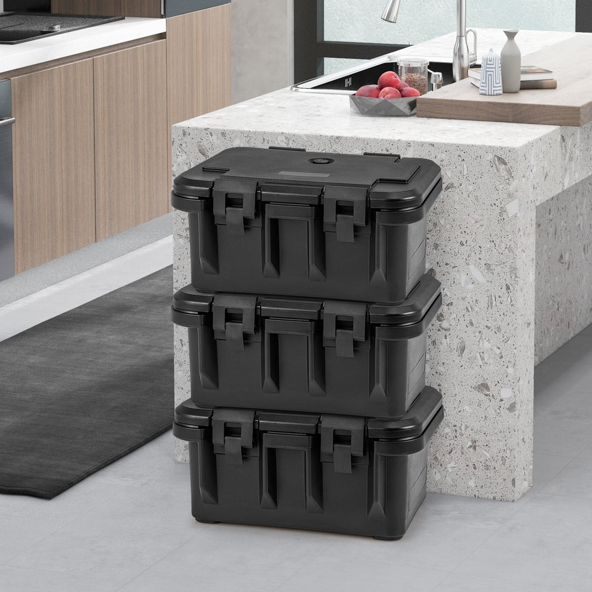 31 QT Insulated Food Pan Container with 3 Transparent One-Third Pans with Lids-Black-Food Warmers & Burners-DECOROLALA