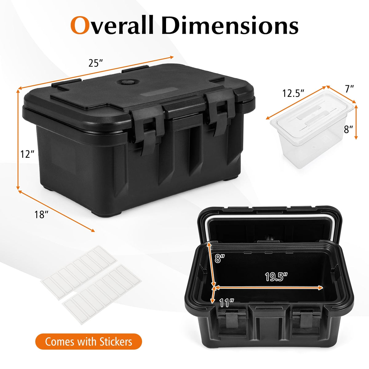 31 QT Insulated Food Pan Container with 3 Transparent One-Third Pans with Lids-Black-Food Warmers & Burners-DECOROLALA