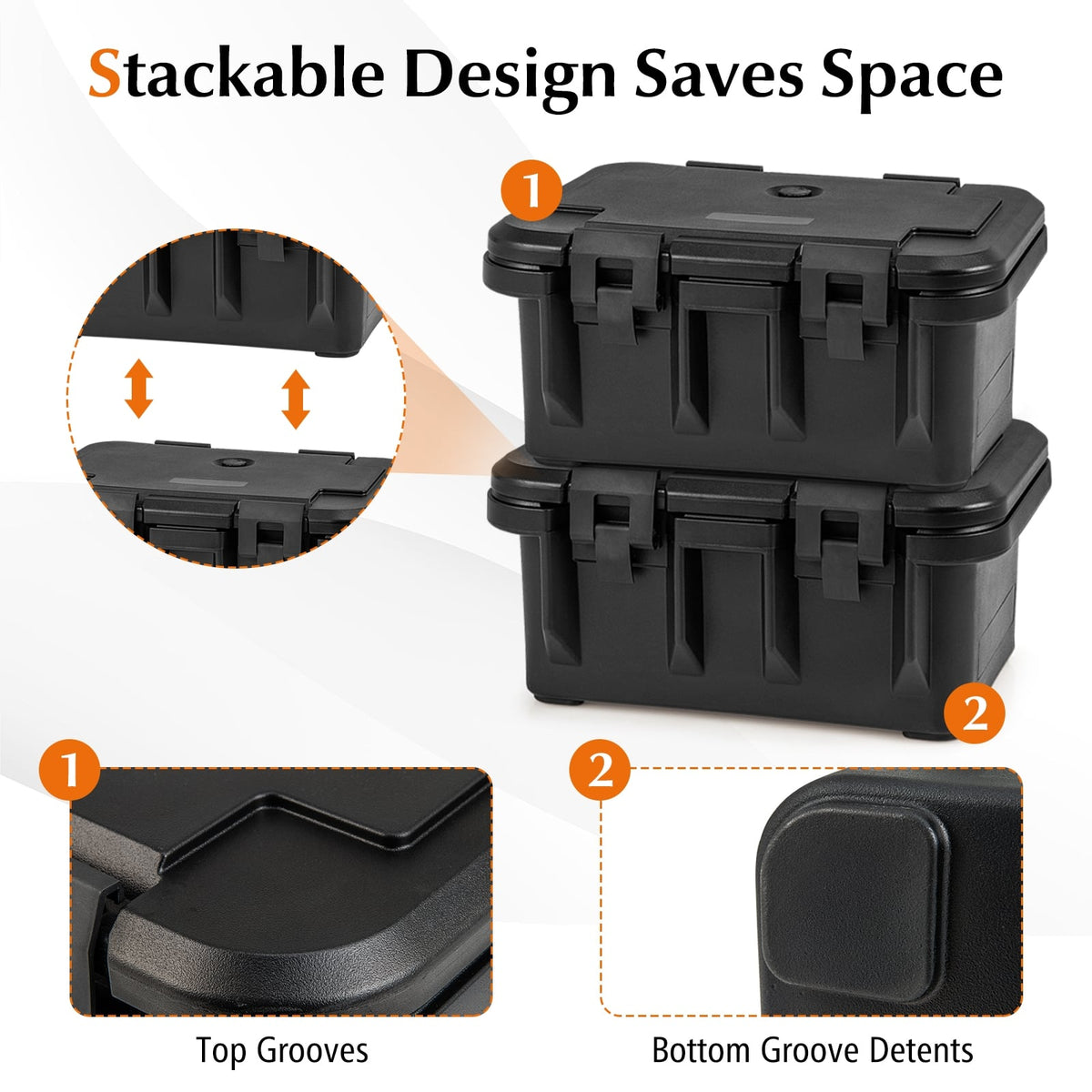 31 QT Insulated Food Pan Container with 3 Transparent One-Third Pans with Lids-Black-Food Warmers & Burners-DECOROLALA