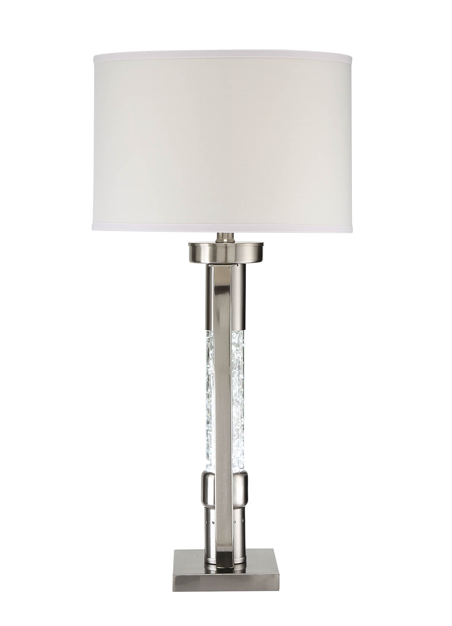 31" Silver Metal Table Lamp With Beige Empire Shade-Table Lamps-DECOROLALA