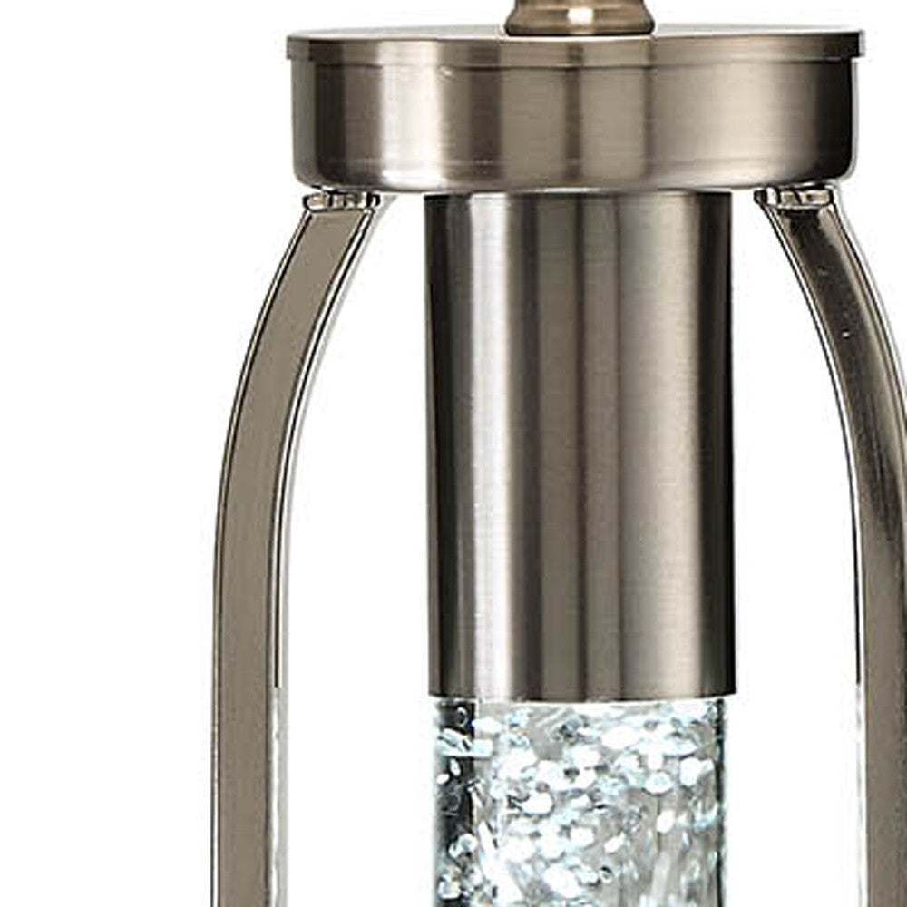 31" Silver Metal Table Lamp With Beige Empire Shade-Table Lamps-DECOROLALA