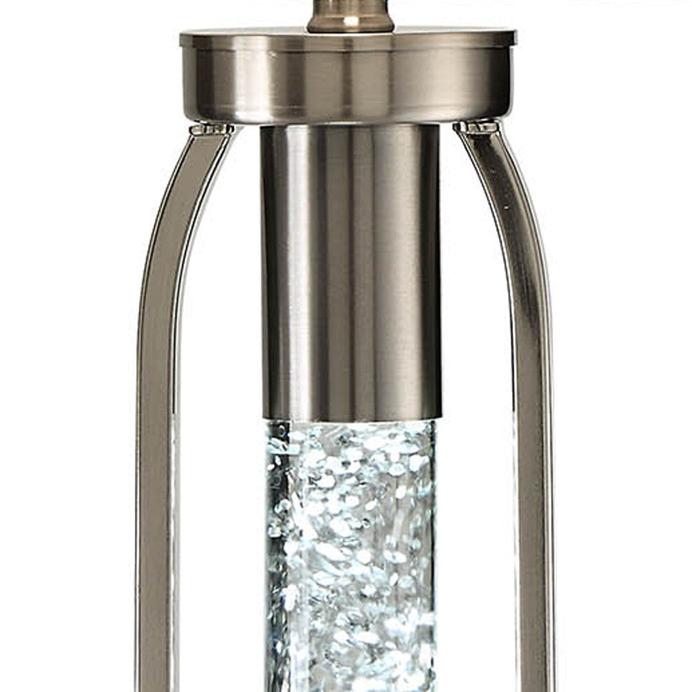 31" Silver Metal Table Lamp With Beige Empire Shade-Table Lamps-DECOROLALA