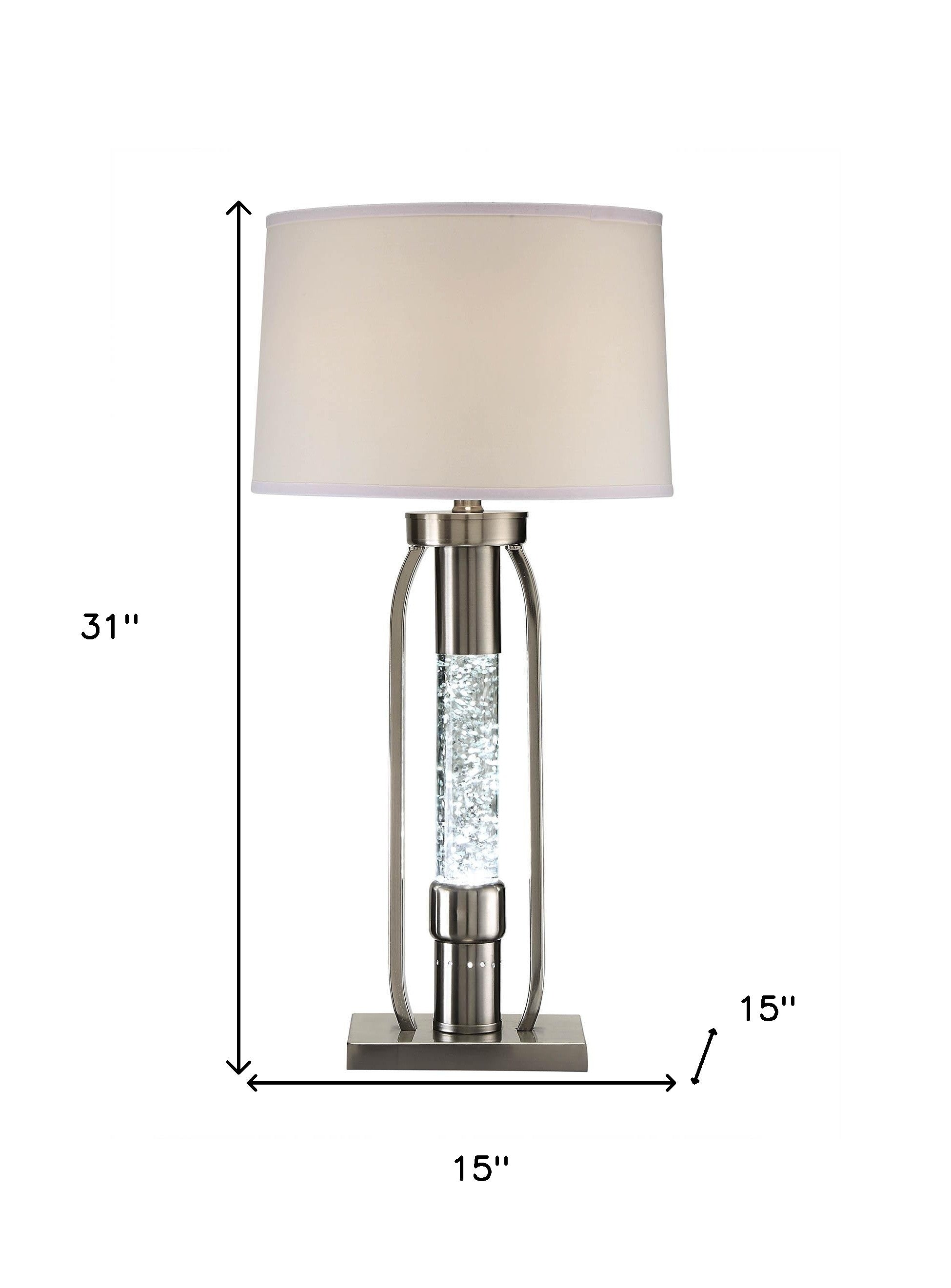 31" Silver Metal Table Lamp With Beige Empire Shade-Table Lamps-DECOROLALA