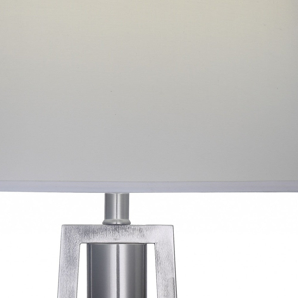 31" Silver Metal Table Lamp With Gray Empire Shade-Table Lamps-DECOROLALA