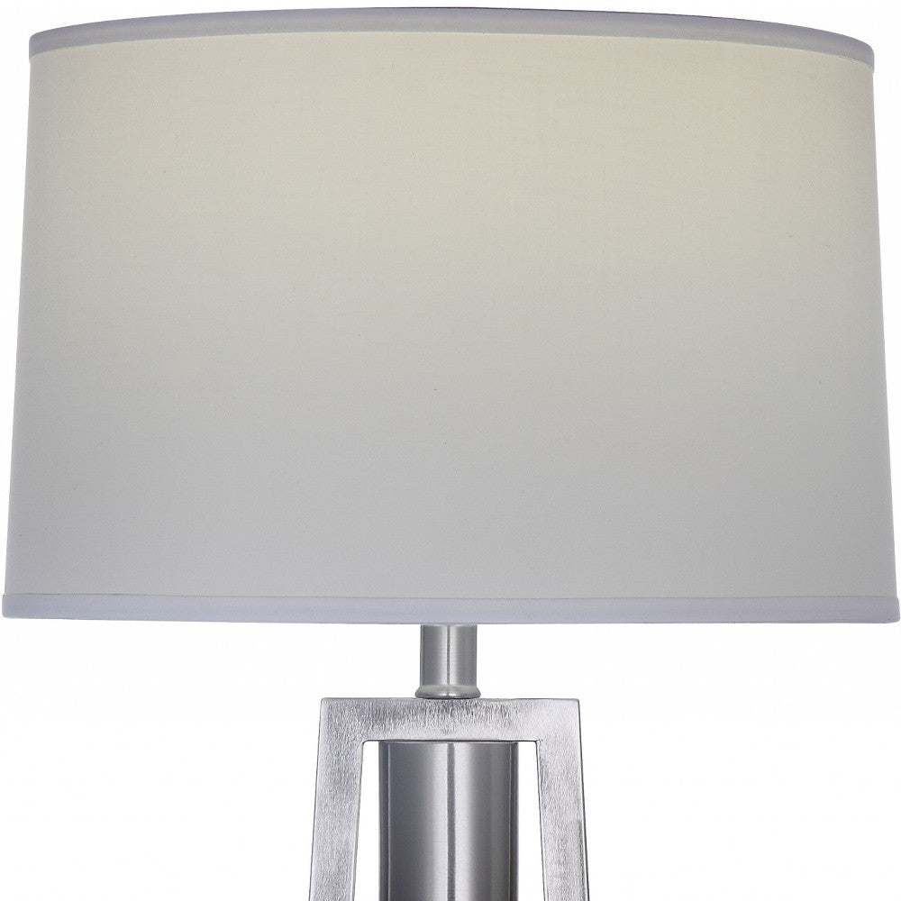 31" Silver Metal Table Lamp With Gray Empire Shade-Table Lamps-DECOROLALA