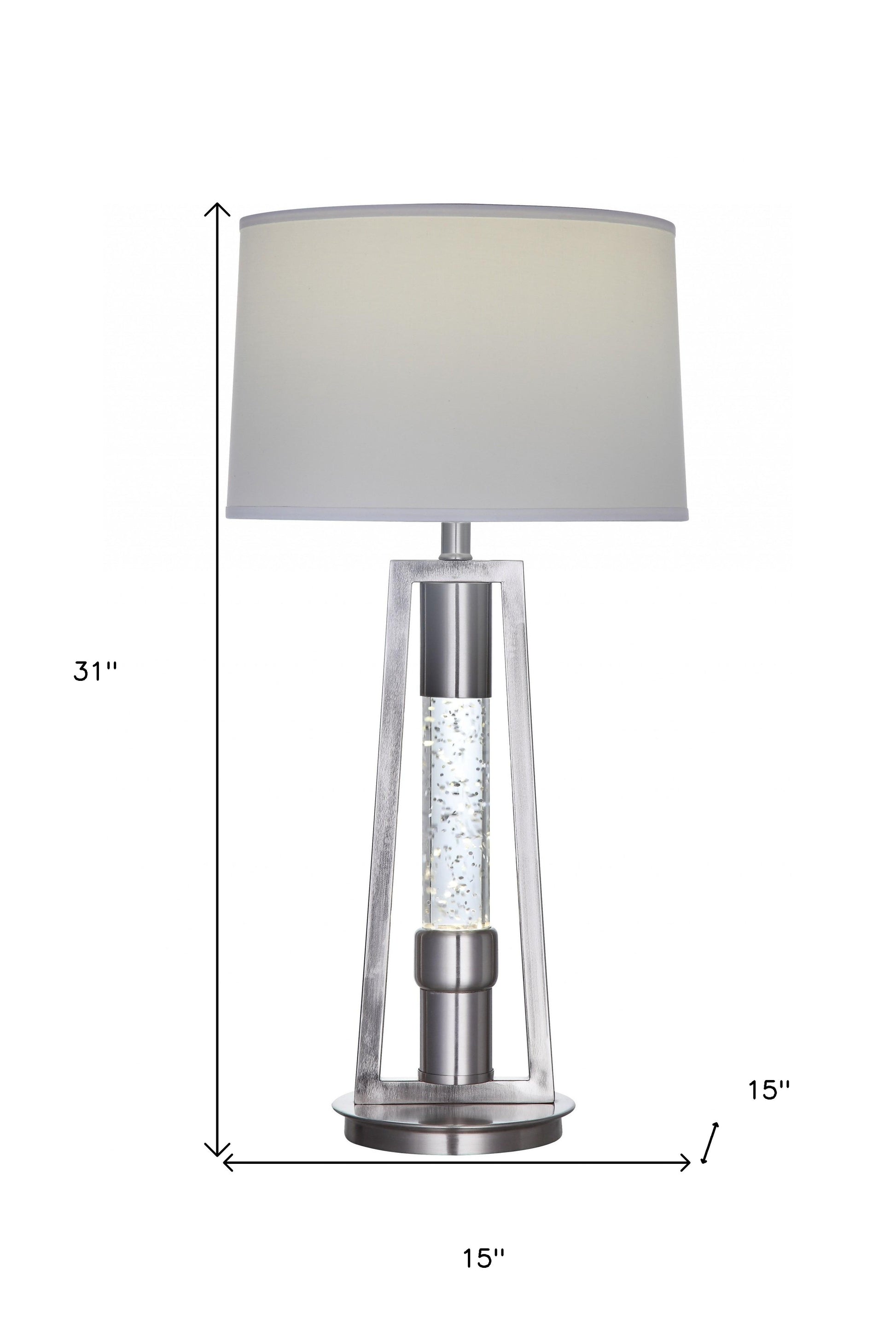 31" Silver Metal Table Lamp With Gray Empire Shade-Table Lamps-DECOROLALA