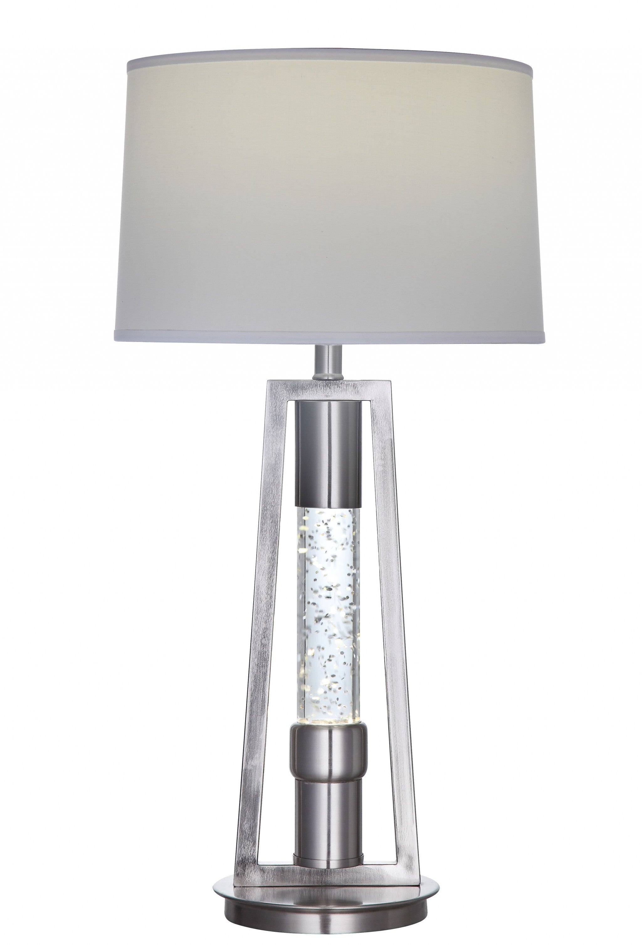 31" Silver Metal Table Lamp With Gray Empire Shade-Table Lamps-DECOROLALA