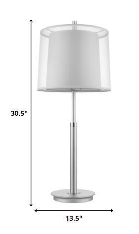 31" Silver Metal Table Lamp With White Empire Shade-Table Lamps-DECOROLALA