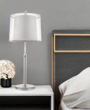 31" Silver Metal Table Lamp With White Empire Shade-Table Lamps-DECOROLALA