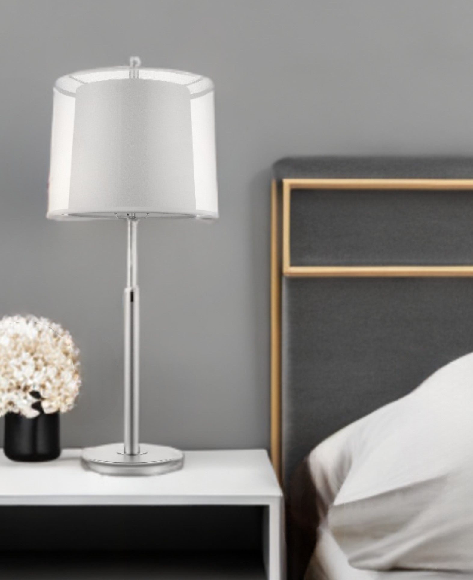 31" Silver Metal Table Lamp With White Empire Shade-Table Lamps-DECOROLALA