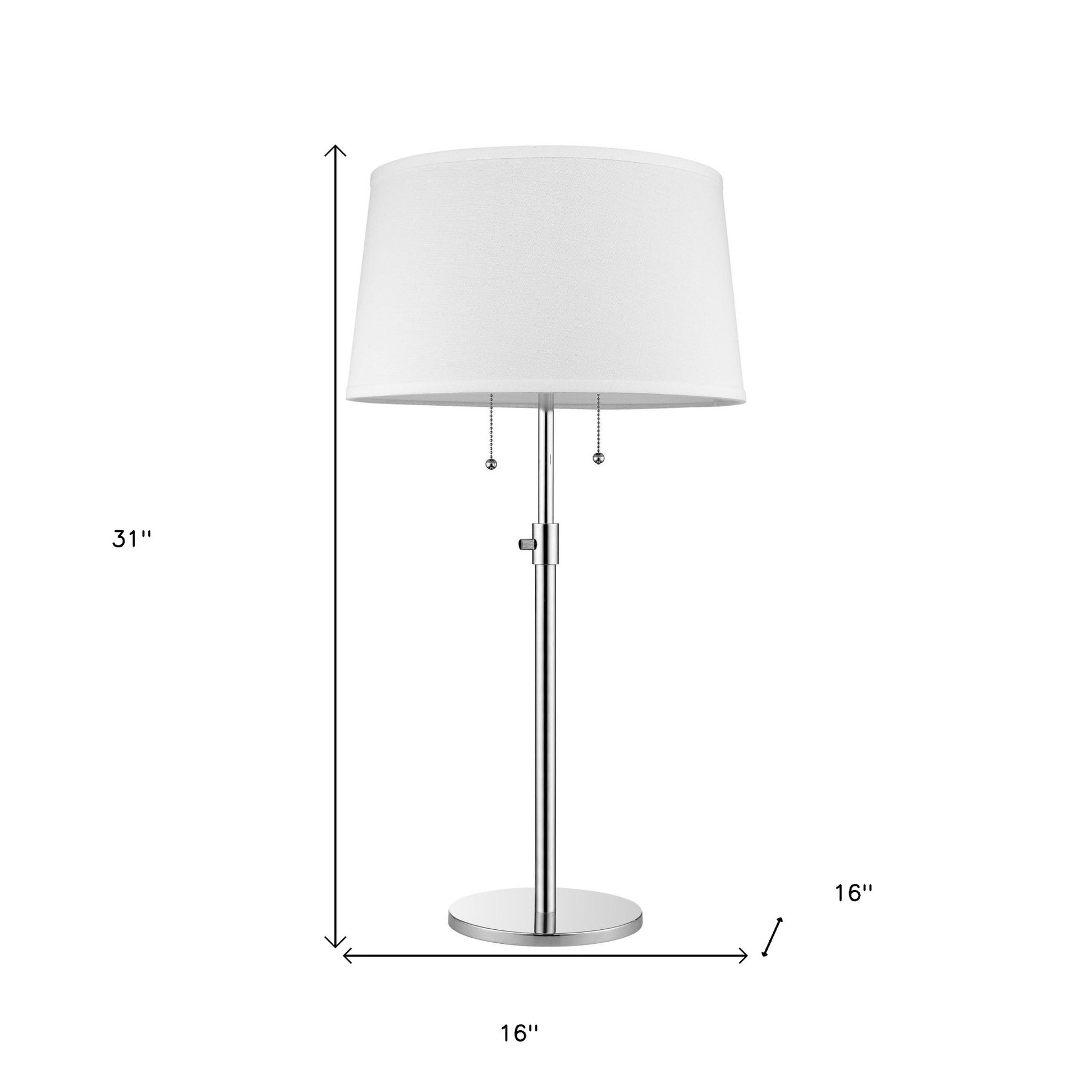 31" Silver Metal Two Light Adjustable Table Lamp With White Empire Shade-Table Lamps-DECOROLALA
