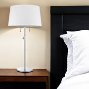 31" Silver Metal Two Light Adjustable Table Lamp With White Empire Shade-Table Lamps-DECOROLALA