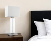 31" Silver Metal and Acrylic Buffet Lamp With White Shade-Table Lamps-DECOROLALA