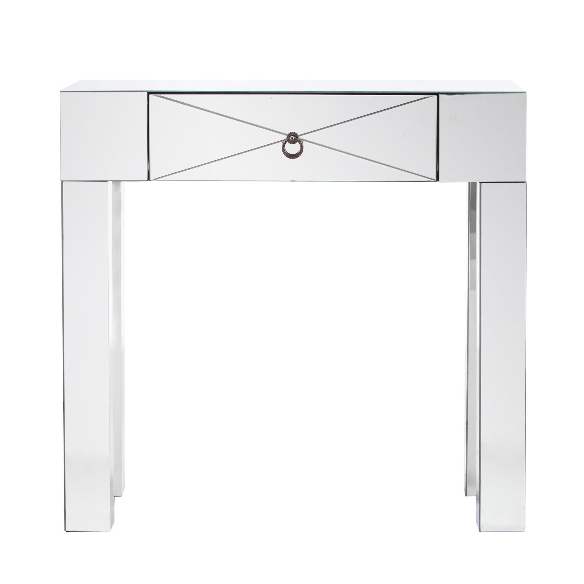 31" Silver Mirrored Glass Console Table With Storage-Console Tables-DECOROLALA