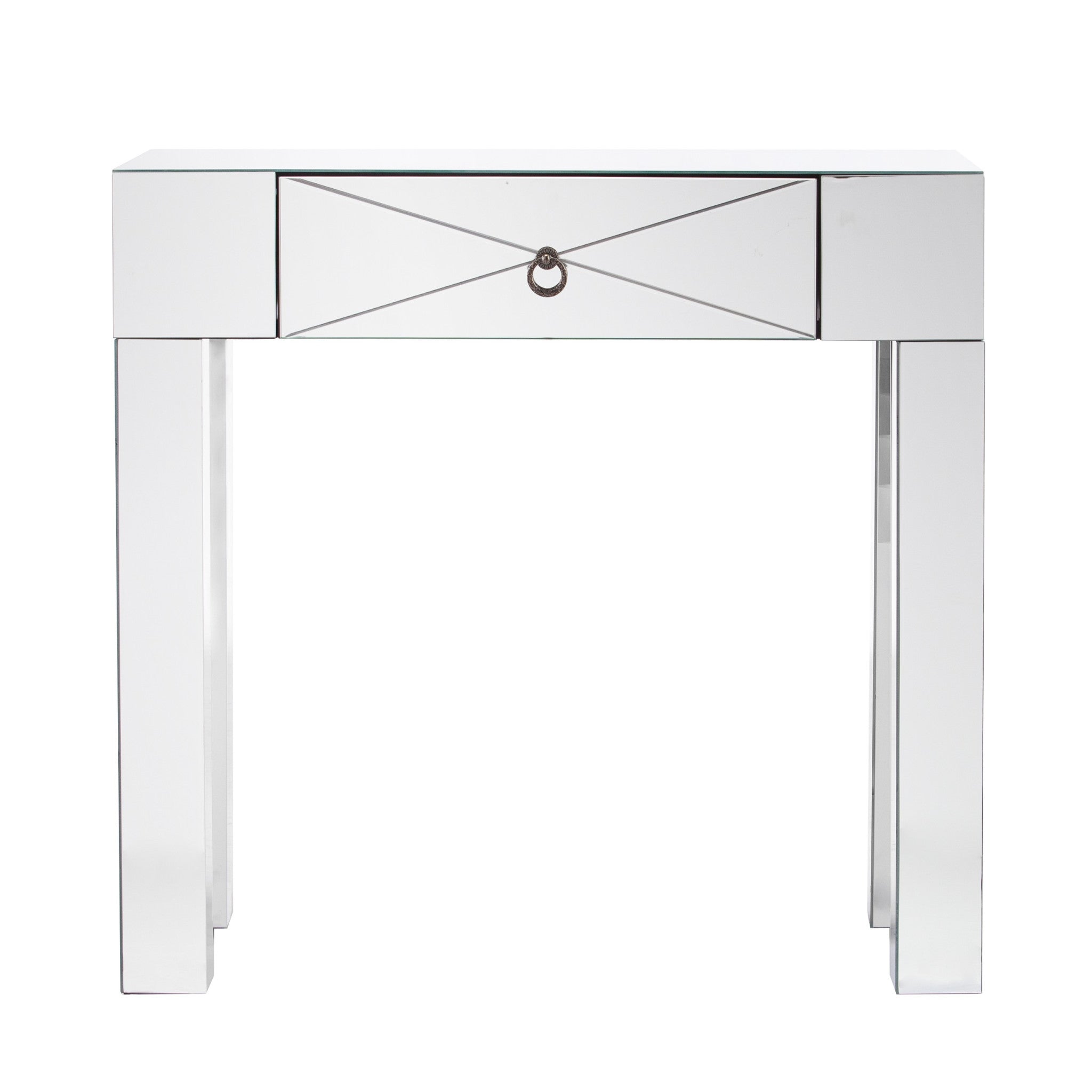 31" Silver Mirrored Glass Console Table With Storage-Console Tables-DECOROLALA