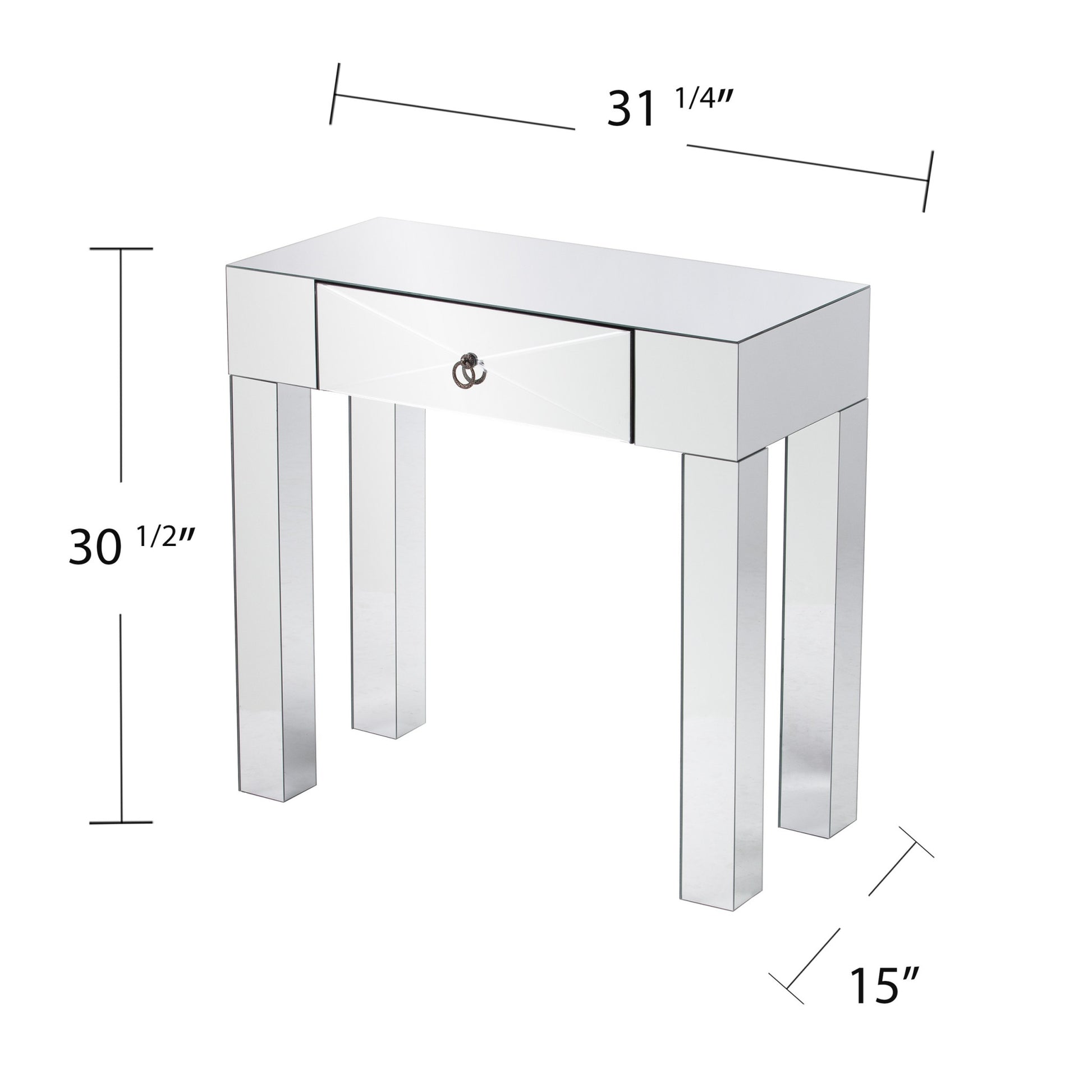 31" Silver Mirrored Glass Console Table With Storage-Console Tables-DECOROLALA