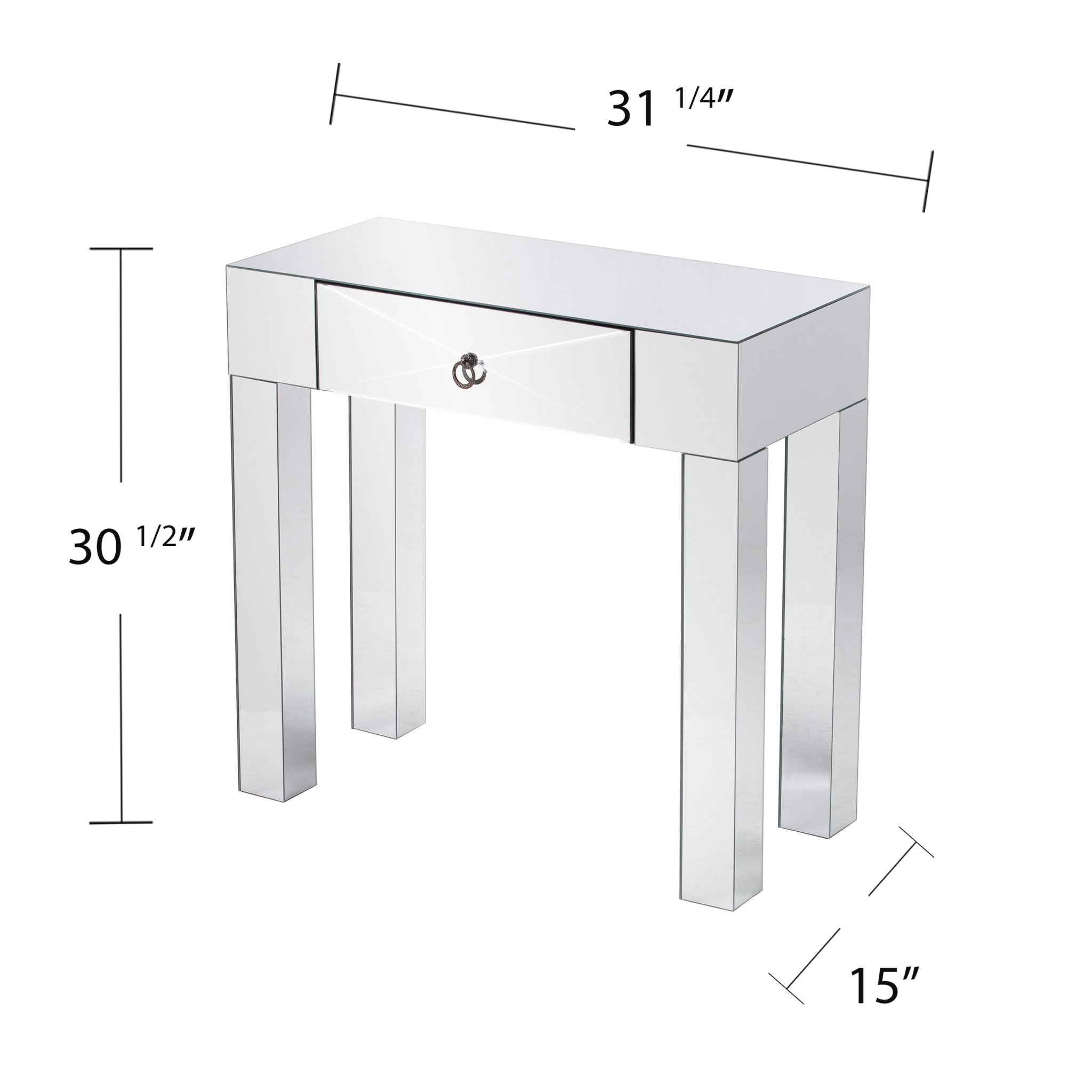 31" Silver Mirrored Glass Console Table With Storage-Console Tables-DECOROLALA