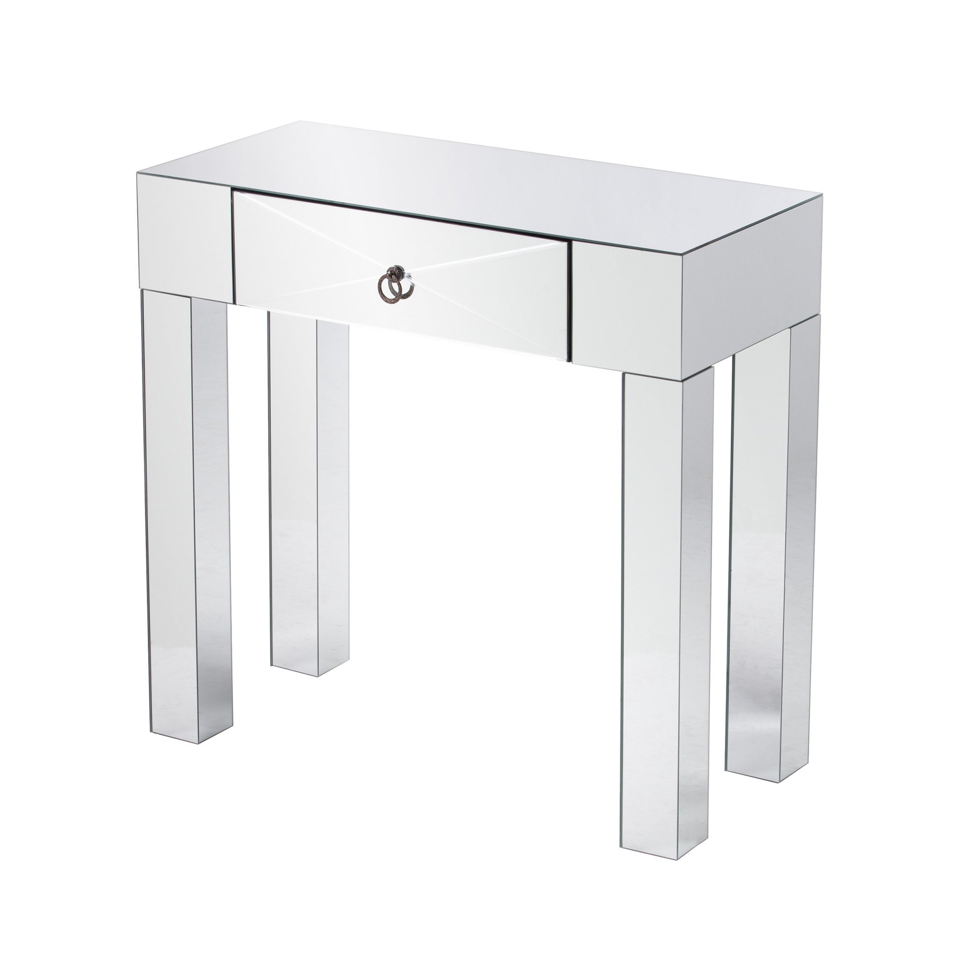 31" Silver Mirrored Glass Console Table With Storage-Console Tables-DECOROLALA