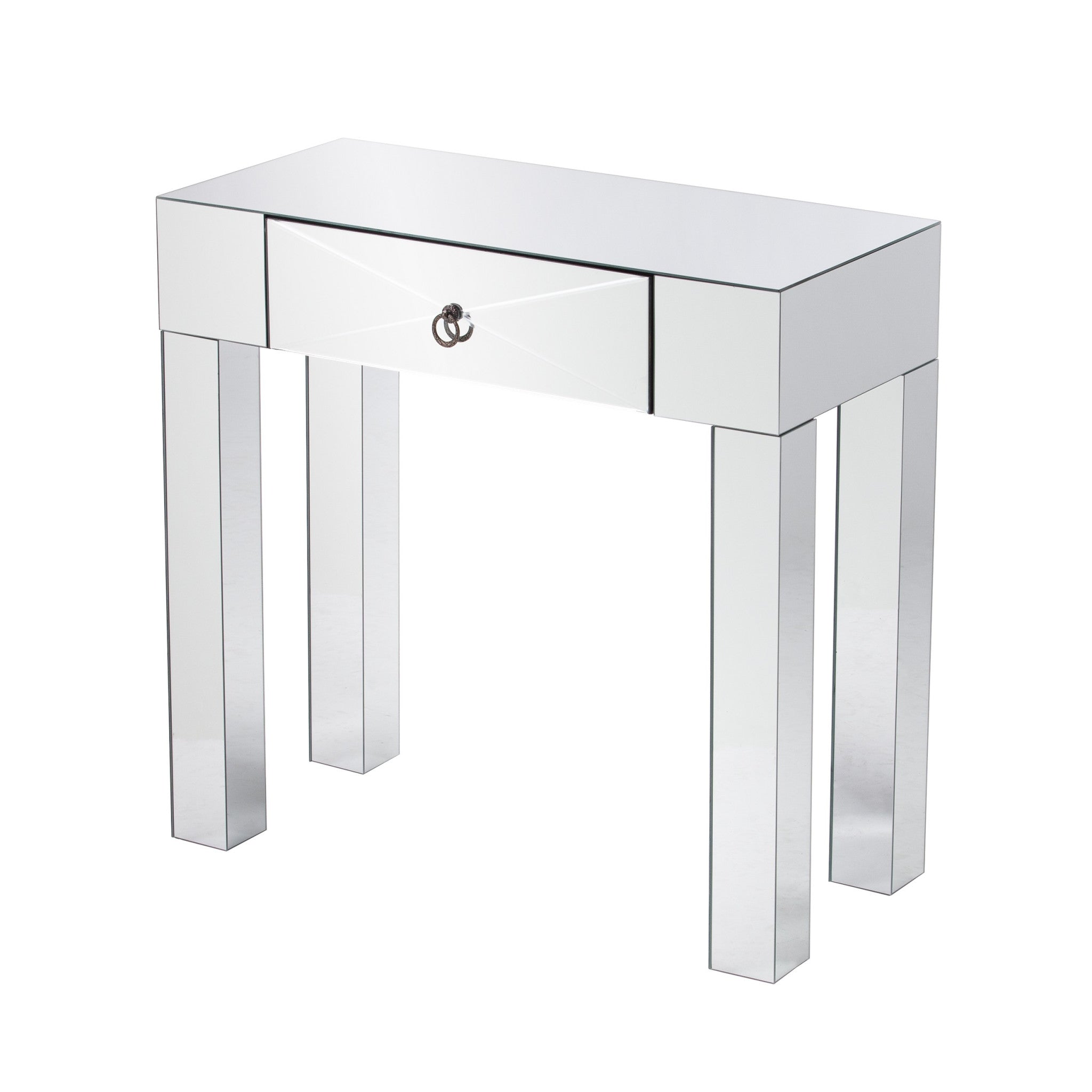 31" Silver Mirrored Glass Console Table With Storage-Console Tables-DECOROLALA